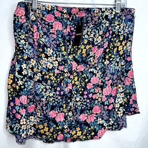 Torrid Women Size 12 (0) Black Multicolor Floral Lace Up Back Corset Stretch Top
